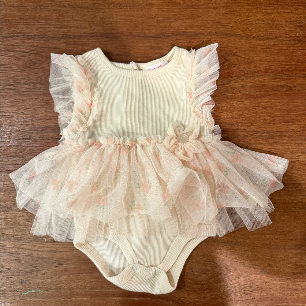 Little Lass Cream and Pink Baby Onesie